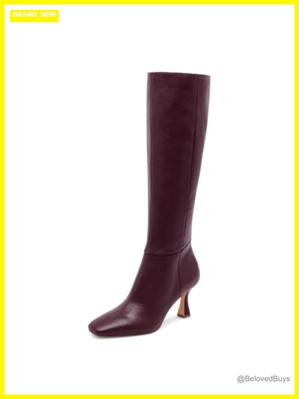 Knee High Boots Faux Leather Kitten Heel Square Toe Side Zip Women's Dress Boots